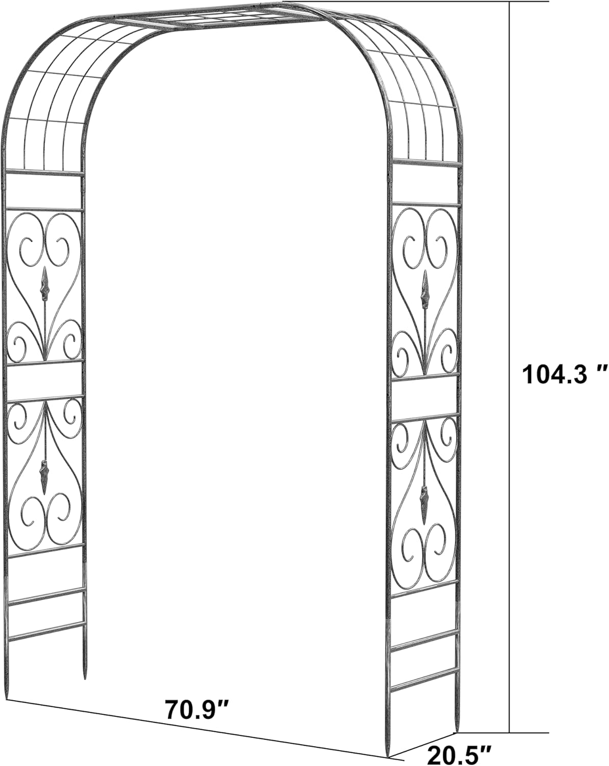 Jardineer Metal Garden Arbor,104.3-Inch Tall,Flat-Top Wrought Iron Outdoor Archway,Heavy-Duty Trellis for Climbing Plants,Perfect for Backyard Garden Entrance,Designed for Roses and Wisteria (Silver)