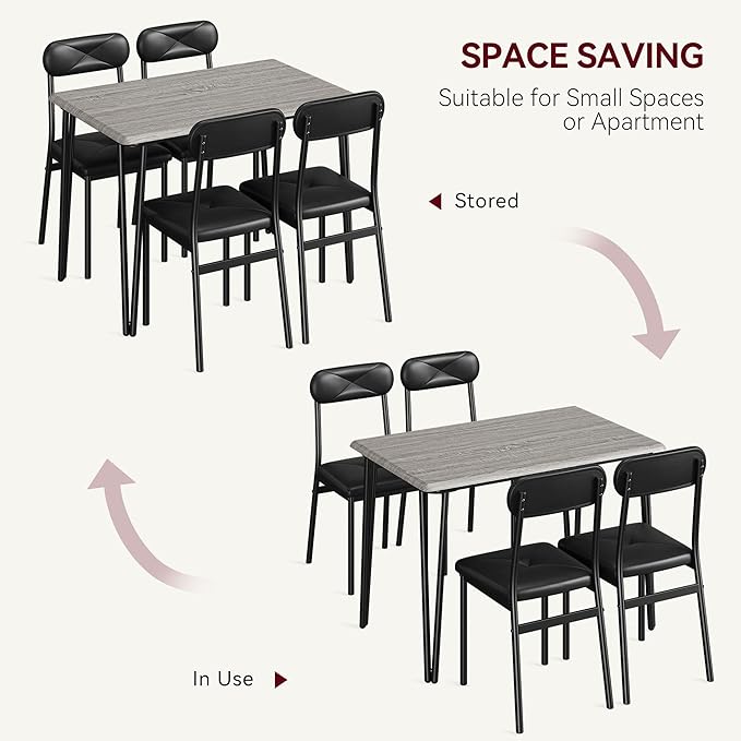 GarveeHome Dining Table Set for 4, Kitchen Table with Upholstered Chairs for Kitchen Room and Small Spaces (Grey, Table with 4 Chairs)