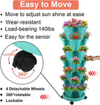 Vertical Planter, 7 Tier Stackable Strawberry Planter with Garden Tool Set, Movable Indoor/Outdoor Garden Herb Pot for Growing Vegetables and Succulents, Teal