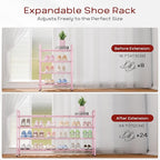 Bumusty 4-Tier Long Expandable Shoe Rack for Closet, 18"-44" Adjustable Shoe Rack for Entryway, 20-24Pairs Large Shoe Organizer Shelf Storage, Sturdy Metal, Black