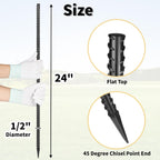 24 Inches Straight Rebar Stakes(20-Pack), 1/2" Diameter Steel Metal Stakes for Garden with Chisel Point End Heavy Duty Ground Anchors for Landscape, Concrete Form, Camping & Trapping Black
