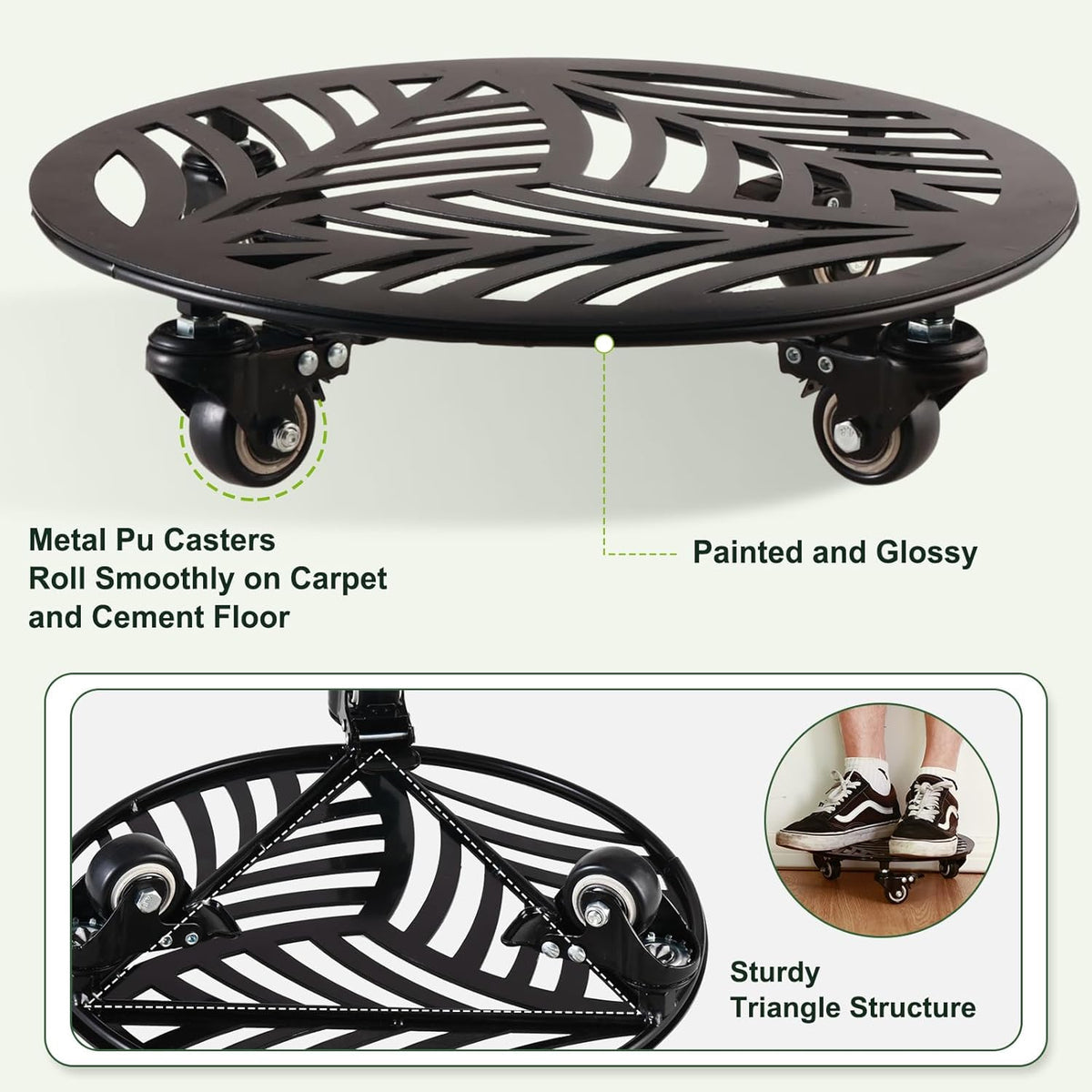 3 Packs Large Metal Plant Caddy with Wheels 13 Inches Heavy-duty Wrought Iron Rolling Plant Stands with Casters Indoor Outdoor Planter Roller Base Plant Movers Black, Strong Load Capacity
