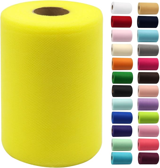 Yellow Tulle Fabric Rolls 6 Inch by 100 Yards (300 feet) Fabric Spool Tulle Ribbon for DIY Yellow Tutu Bow Baby Shower Birthday Party Wedding Halloween Decorations Christmas Craft Supplies