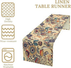 Vintage Paisley Table Runner, Boho Beige Paisley Flower Leaves Print Table Runner for Home Party Patio Indoor Outdoor, 13x60inch
