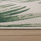 Outdoor Rug Beige Green with Floral Palm Leaf Design Waterproof, Size: 2'8" x 4'11"