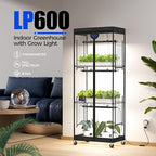Barrina LP600 Indoor Greenhouse with Grow Light, 75W TX-S25 1.6FT 5000K, 4-Tier Plant Stand with Full Spectrum Lights, Plant Shelf with Tent, Timer & Thermometer for Seed Trays,Growth,23.6x13.8x59.1IN