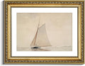 VIYYIEA Gold Framed Wall Art Canvas Print Home Decor for Living Room White Sailboat Seascape Watercolor Vintage Beach Painting on Canvas - Coastal Wall Art Prints for Bedroom Office Bathroom 11x14in