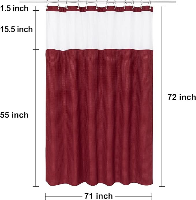 N&Y HOME Waffle Weave Shower Curtain with Snap-in Fabric Liner & 12 Metal Hooks Set - Hotel Style, Waterproof & Washable, Heavyweight Fabric & Mesh Top Window - 71x72, Wine Red