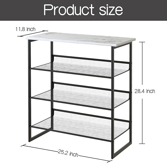 Garden 4 you 4 Tiers White Marble Shoe Rack,Freestanding Organizer Multi-Purpose Adjustable Flat and Slant Storage Rack Shoe Shelf, High Heels Potted Plant for Entryway Hallway Living Room Closet