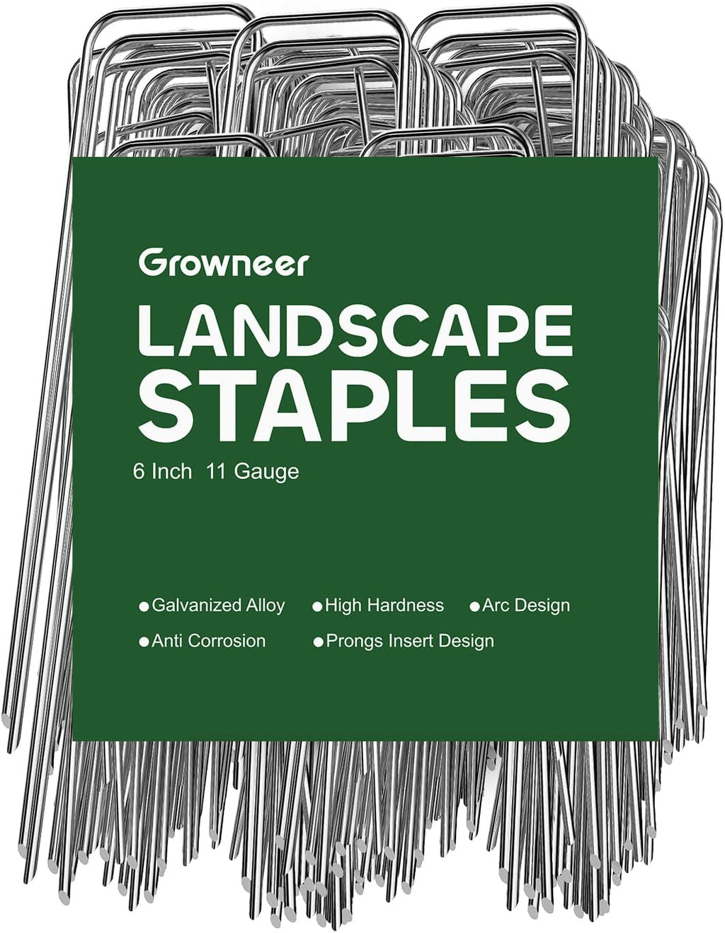 GROWNEER Landscape Staples 100 Packs 6 Inches Heavy Duty 11 Gauge Galvanized Steel Garden Stakes, Garden Staples Securing Pegs for Securing Weed Fabric Landscape Fabric Netting Ground Sheets & Fences