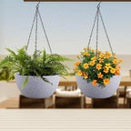 Meowell 12 inch Large Hanging Planters for Indoor Outdoor Plants, 2 Pack Hanging Flower Pots with Drainage Holes and Chain for Garden Porch, Plastic Hanging Baskets for House Plants, Speckled Grey