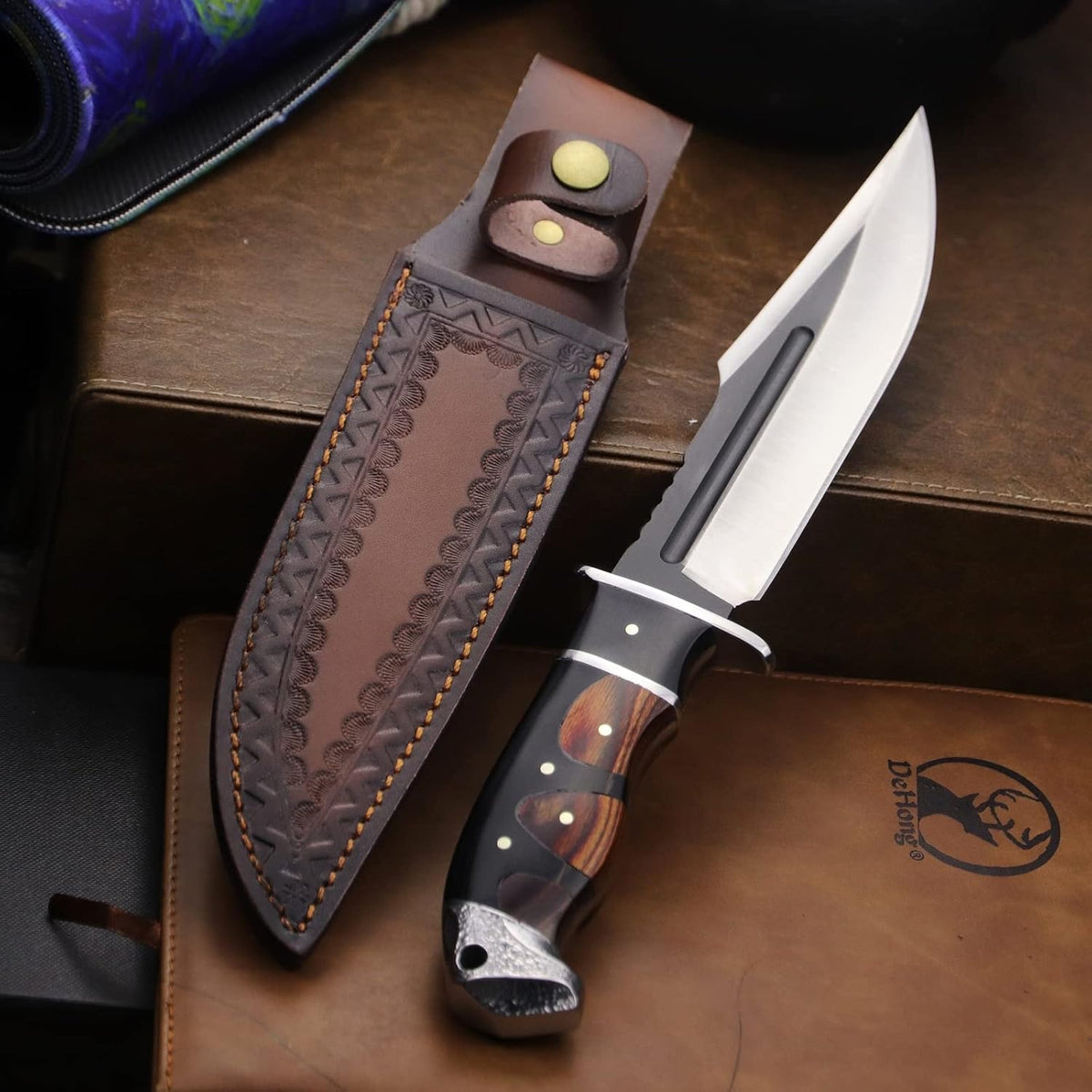 (DeHong-88 Hunting Knife, 7.1" (about 18 cm) Fixed Blade Tactical knife ，Configure leather scabbard,Camping, survival， Slicing, Boning, Gift Collection