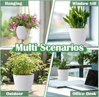 7.5/6.5/5.5/4.9/4.2/3.5 Inch Plant Pots with Drainage Holes and Saucer, Plastic Flower Pots for Indoor Plants, Lightweight Planter Pots for Plants, White