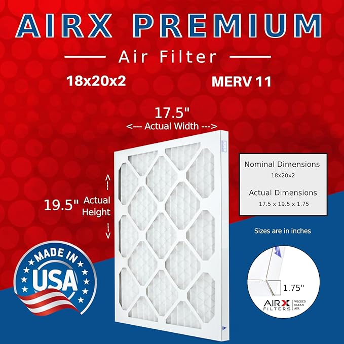 AIRX FILTERS WICKED CLEAN AIR. 18x20x2 Air Filter MERV 11 Electrostatic Pleated Air Conditioner Filter 6 Pack HVAC AC Furnace Filters