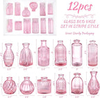 Pink Vase, Bud Vases Set of 12, Small Pink Glass Vases for Flowers Modern Ribbed Glass Bud Vase for Decor Wedding Flower Vase in Bulk Vintage Decor Bridal Shower Centerpieces Home Table Decoration