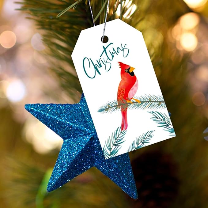 100 Pack Beautiful Christmas Gift Tags， Xmas Beautiful Gift Tags with Jute Twine Baker Twine for DIY Xmas Holiday Present Wrap Stamp and Label Package Name Card