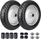 4.80/4.00-8 Tire, 14.5" Flat Free Wheelbarrow Tire and Wheel, 5/8" 3/4" Bearings Solid Replacement Tires, 3" -7" Centered Hub, Universal Fit 4.80/4.00-8, 3.50/3.00-8, 4.00-6, 2 Pack