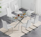 51.18" Glass Dining Table for 4-6, Dining Room Table with Clear Tempered Glass and Silver Metal Legs, Modern Rectangular Kitchen and Dining Room Dinner Table for Kitchen