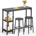 Small Bar Table Set for 2, Bar Table and Chair Set for 2, Kitchen Table for 2 with 2 Storage Shelves & Wine Glass Holder, Dining Table for Small Apartment, Dining Room, Black