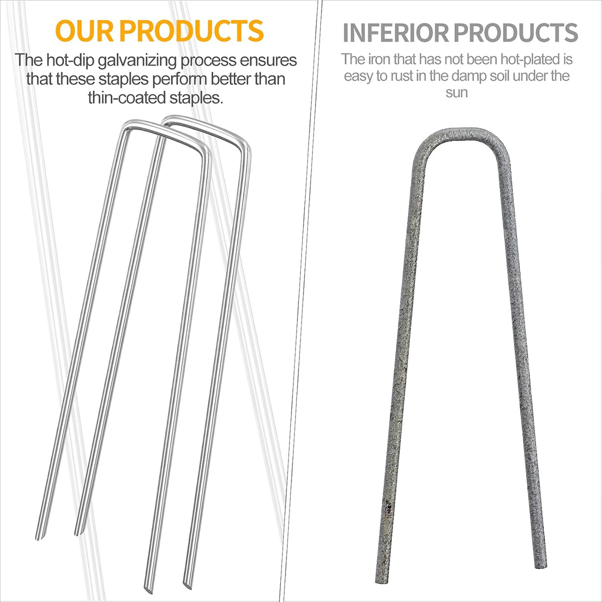 WAENLIR 6 inch 200 Pack Garden Staples Galvanized Landscape Stakes, Heavy Duty Fence Stakes Sod Pins for Securing Weed Fabric Barrier,Ground Cover, Artificial Turf,Dog Fence