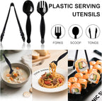 60 Pcs Disposable Black Plastic Serving Utensils,20 Set Including 9" Plastic Serving Spoons, Forks and Tongs for Dinner Parties, Buffets,Banquets, Events, Weddings, and Daily Use