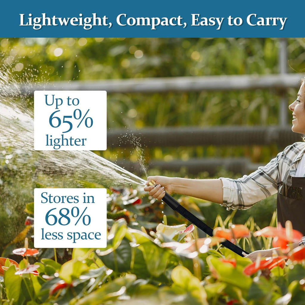 Garden Hose 75ft, Made of TPE(Not PVC), Ultra-Light & Flexible Water Hose with Solid Brass Fittings, Non-Shrinking, Easy to Storage, Drinking Water Safe Material, All-weather, Black, Newbox