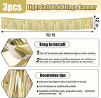 3 Pack 10 Long Light Gold Metallic Foil Fringe Garland Wall Hanging Tassle Banner, Mother's Day, Easter, Parade Floats, Birthday, Theme Party, Wedding Party Decorations