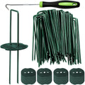 Bakulyor 50pcs Green Artificial Turf Stakes Staples + 50pcs Buffer Washer, 6 Inch 11 Gauge Landscape Staples, Galvanized Lawn Spikes, Heavy Duty Yard Ground Pin for Grass Weed Barrier Sod Fabric
