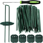 Bakulyor 50pcs Green Artificial Turf Stakes Staples + 50pcs Buffer Washer, 6 Inch 11 Gauge Landscape Staples, Galvanized Lawn Spikes, Heavy Duty Yard Ground Pin for Grass Weed Barrier Sod Fabric