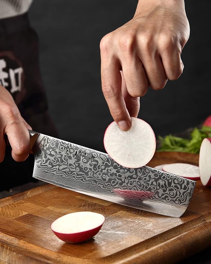 HEZHEN 7 inch Nakiri Knife Japanese High Carbon Steel-Super Durable Cooking Knife-67 Layers of Damascus Steel Sharp Blade -Ergonomic Design for Figured Sycamore Wood Handle