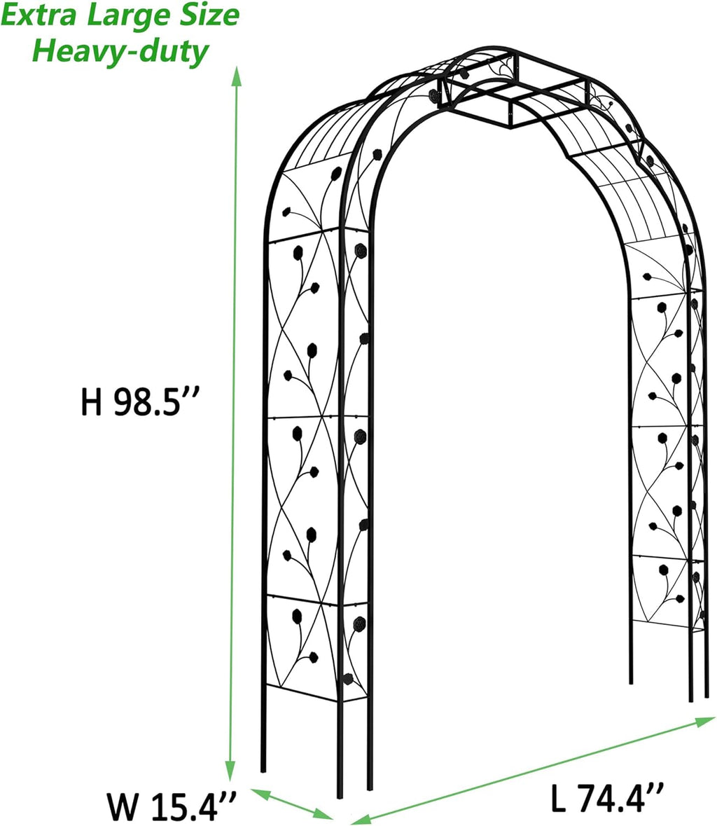 Metal Garden Arch 8.2 FT High x 6.2 FT Wide Garden Arbor Trellis for Outdoor Climbing Plants Support Rose Lawn Tall Large Wedding Archway (Black, XL)