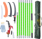 27FT Manual Pole Saw, Tree Branch Trimmer with 8-Section Fiberglass Handle, Sharp Steel Blade and Scissors, Lightweight Extendable Design for High Branch Trimming, Ideal for Palms and Shrubs