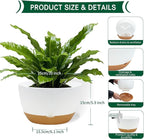 10 Inch Pots for Indoor Plants, Large Self Watering Planters with Drainage and Saucers, Plastic Outdoor Flower Pot, Set of 2, White