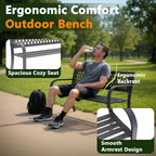 MAKE CHANGES Outdoor Bench, Garden Patio Park Entryway Metal Bench with Comfortable Backrest, Sturdy Heavy Duty Loveseat Front Porch Backyard Lawn Furniture for Outside