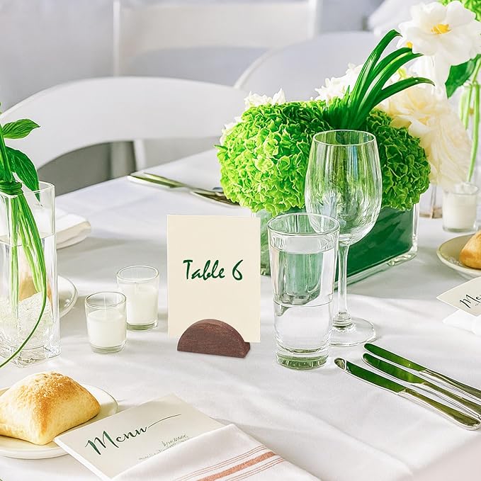 50 Pcs Wooden Table Number Stands, Semicircular Wedding Place Card Holders for Table Numbers, Name Tag, Restaurant Menu, Birthday Party & Event Decor