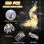 100PCS Light up Wands for wedding, Wedding Wands Streamers with 3 Colorful Flashing Modes, Fairy Wands, LED Silk Fairy Wand with Bells for Wedding, New Year, Thanksgiving, Concert