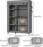 Calmootey Portable Closet, Wardrobe with 6 Shelves and Hanging Rod, Storage Organizer for Bedroom, Non-Woven Fabric Cover with 4 Side Pockets, Includes 2 Storage Bags for Clothes, Grey