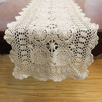 KEPSWET Cotton Handmade Crochet Lace Table Runner Beige Rectangle Coffee Table Dresser Decor (14x72 inch)