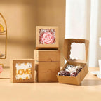 RomanticBaking 3 ¼" x 3 ¼" x 1 ½" 100PCS Cookies Boxes Soap Box Chocolate Truffle Boxes for 4, Mini Bakery Boxes with Window for Brownie,Macaron,Donut