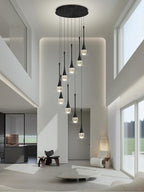 9-Lights Black Pendant Chandliers 100'' High Staircase Ceiling Chandeliers Crystal Bubble Raindrop Lighting Chandelier Ceiling Living Room Dimmable 2700-6000k LED Dining Lighting