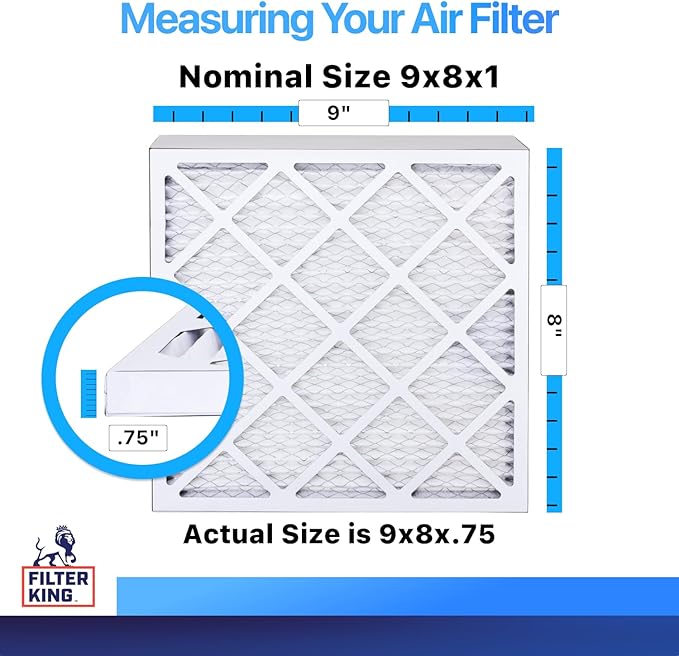 Filter King 9x8x1 Air Filter | 4-PACK | MERV 8 HVAC Pleated A/C Furnace Filters | MADE IN USA | Actual Size: 9 x 8 x .75"