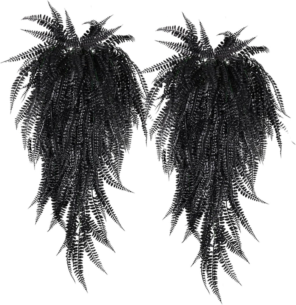 RECUTMS Faux Hanging Plants 4 Pcs UV Resistant Lifelike Artificial Boston Fern Large Draping Fake Greenery Plastic Evergreen Ivy for Wall Home Wedding Garden Indoor Outdoor Decoration (Black)