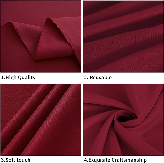 Burgundy 6 Pack Polyester Table Cloth 60 x 102 Inch, Rectangle Tablecloths for 6 Foot Tables Washable Table Cloth for Party Wedding