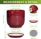 Ceramic Flower Pot for Plants - Cylinder Modern 8 Inch Plant Pot Indoor with Drainage Hole and Saucer, Home Office Room Porch Decor, Red