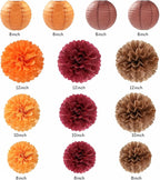 Burgundy Brown-Orange Baby-Shower Boho Party-Decorations - 20pcs Fall Autumn Paper Lanterns Fans,Tissue Pom Poms,Honeycomb Balls,Wedding Birthday Bridal Harvest Thanksgiving Festival Decor Burgleda