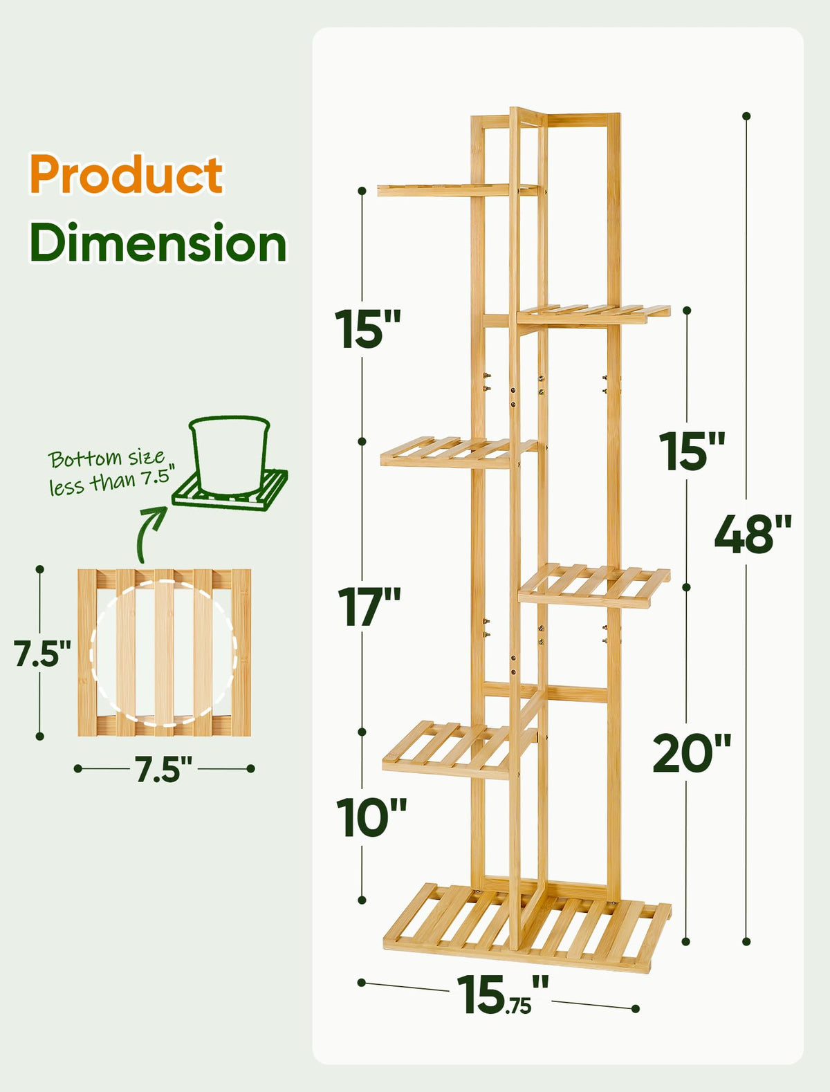 ROSSNY 48 Inch Tall Bamboo Plant Stand for Indoor, 6 Tier 7 Potted, Natural