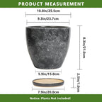 Ceramic Pots for Plants - 10 Inch Planter for Indoor Outdoor, Decorative Round Flower Pot with Drainage Hole and Saucer, Garden Patio Living Room Home Decor, Housewarming Gifts, Grey