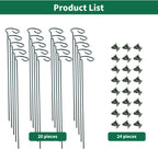20 Pack Plant Support Stakes with 24 Pcs Plant Clips, Garden Single Stem Support Stake, Plant Cage Support Ring for Indoor Outdoor Flowers Rose Amaryllis Tomatoes Peony Lily Orchid (24 Inch)