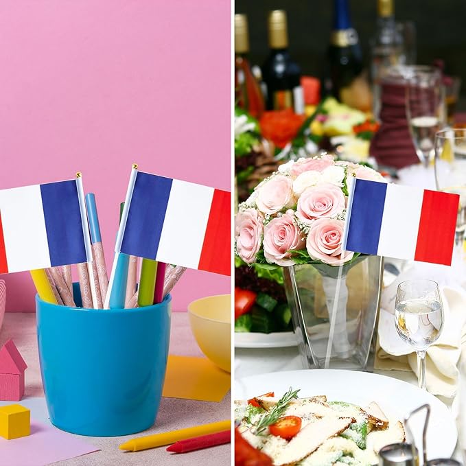 France Flag French Flag, Small Mini Handheld France Flags on Stick, Ideal for Party Parades Sports Events Patriotic Festival Decorations