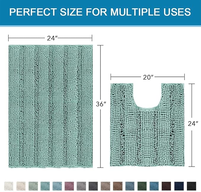 H.VERSAILTEX Bathroom Rugs Bath Rug Set 2 Piece Bathroom Contour Rug Toilet Mat Sets Non Slip Contour Bath Rug Ultra Thick Water Absorbent Striped Bath Mats(36" x 24" Plus 20" x 24" U, Eggshell Blue)
